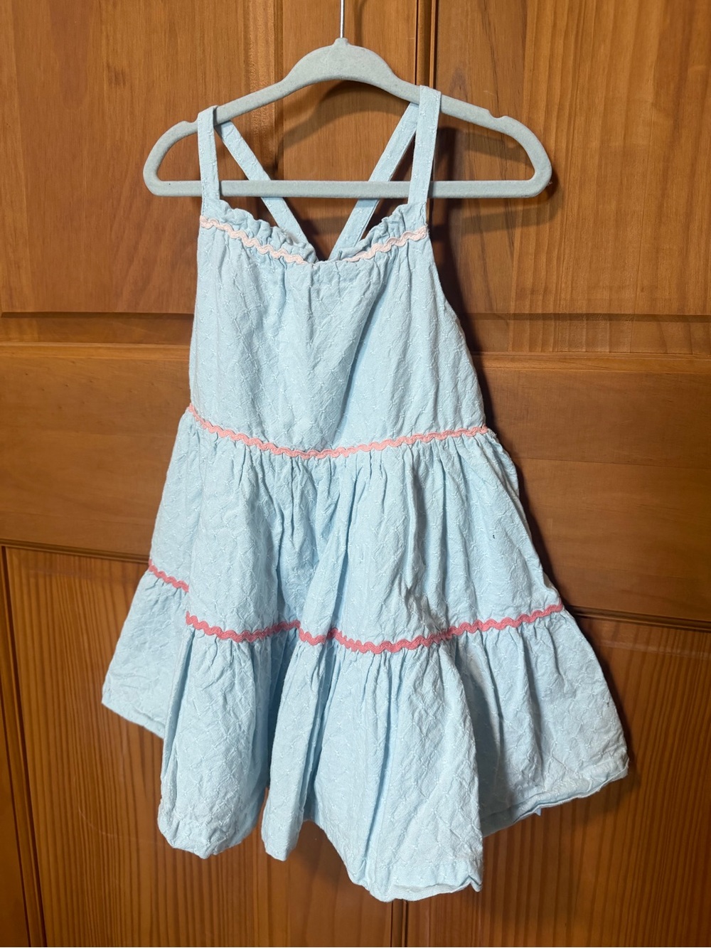Isaac Mizrahi Light Blue Tiered Sundress with Pink Trim 2t